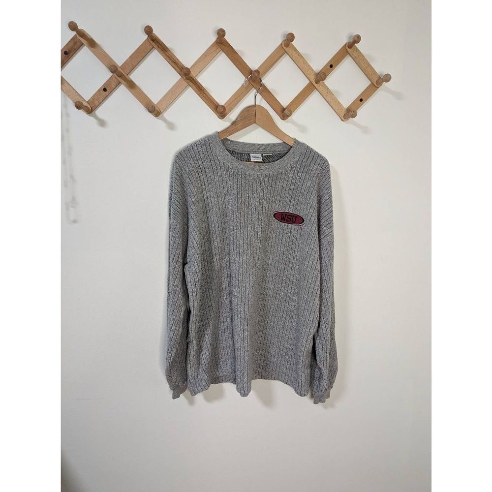 Gray Crewneck Sweater with Red Accent Patch